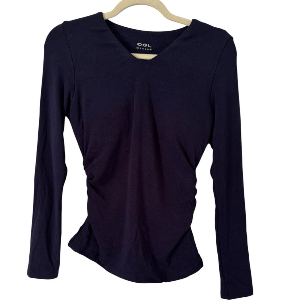 NWT OGL Eco Mousse V Neck Long Sleeve Brami Top Women’s Size Medium Navy Blue